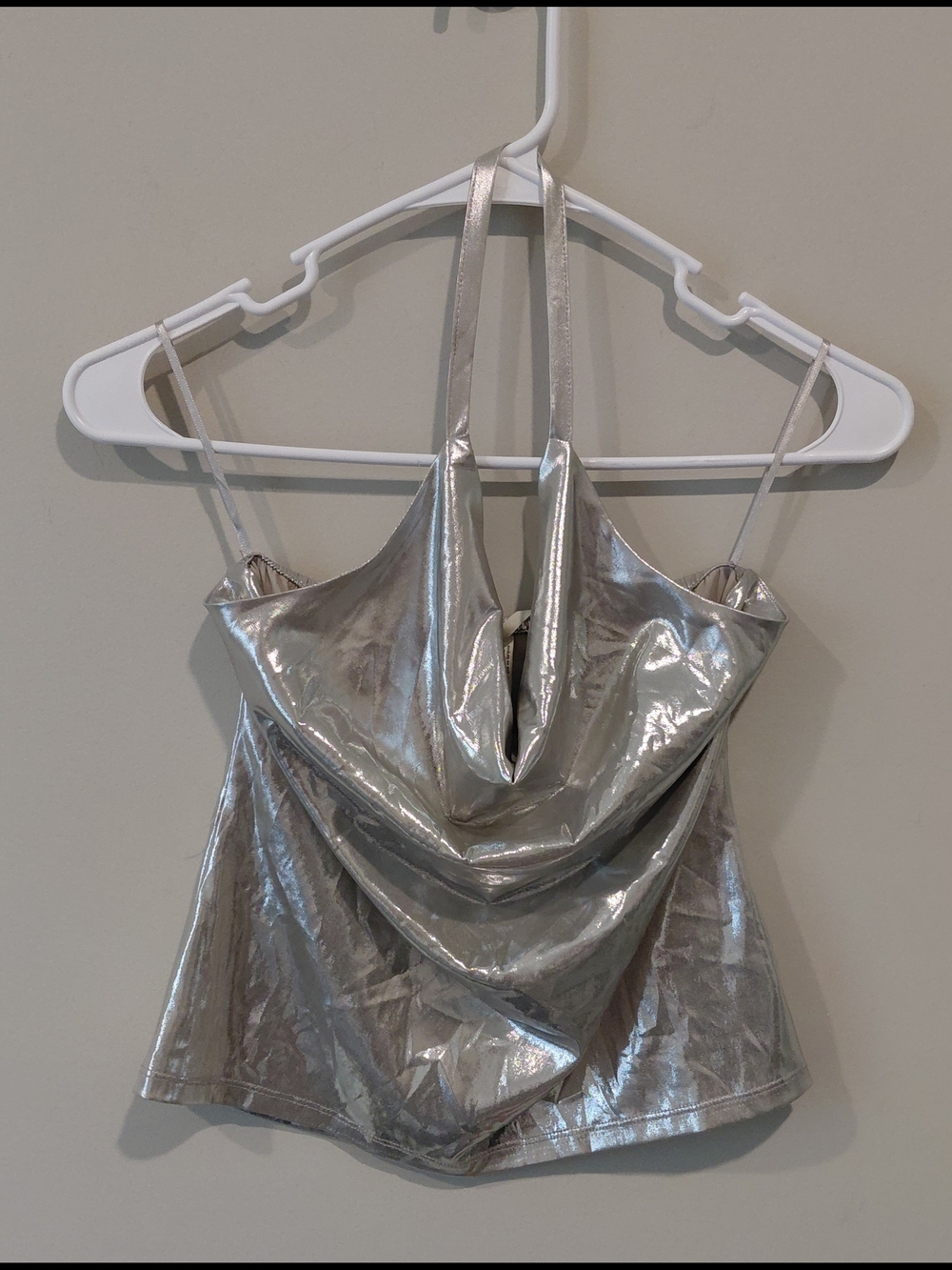 Anthropologie Shiny Silver Cowl-Neck Camisole
